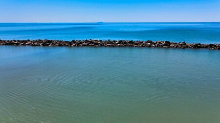 Amazing aerial view of Marina di Pisa coastline, Tuscany. Italian coast from the droneの写真素材