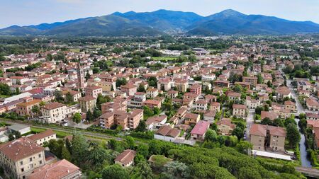 Amazing aerial view of Lucca medieval town in Tuscany, Italyの写真素材