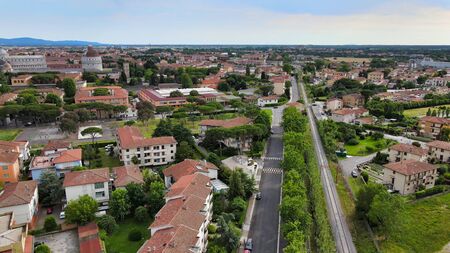 Amazing aerial view of Pisa, famous town of Tuscany, Italyの写真素材