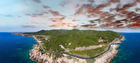 Amazing aerial view of Calafuria coastline in Tuscany, Italyの写真素材