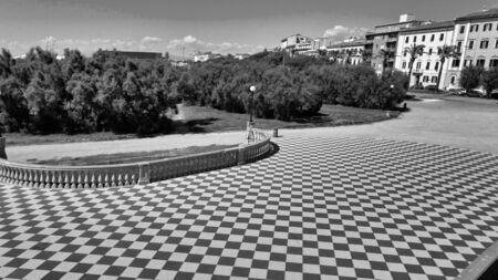 Amazing aerial view of Mascagni Square in Leghorn, Tuscany. Italian coast from the droneの写真素材