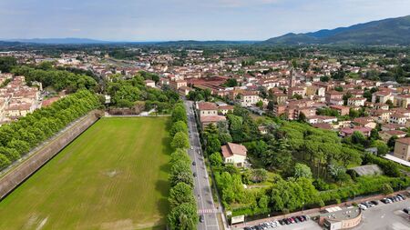Amazing aerial view of Lucca medieval town in Tuscany, Italyの写真素材