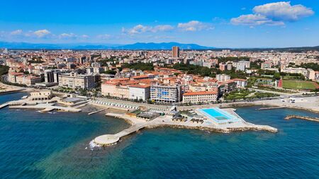 Amazing aerial view of Livorno coastline, Tuscany. Leghorn from the droneの写真素材