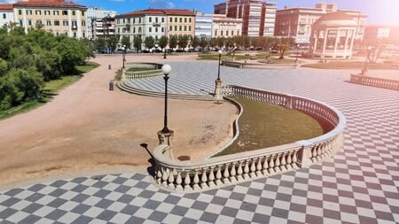 Amazing aerial view of Mascagni Square in Leghorn, Tuscany. Italian coast from the droneの写真素材