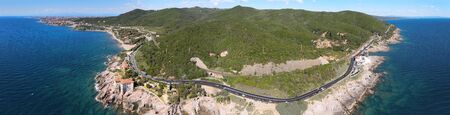 Amazing aerial view of Calafuria coastline in Tuscany, Italyの写真素材