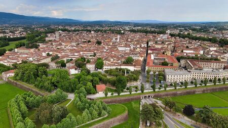 Amazing aerial view of Lucca, Tuscany.の写真素材