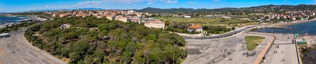 Amazing aerial view of Livorno and Lungomare, famous town of Tuscany. Italian coast from the droneの写真素材