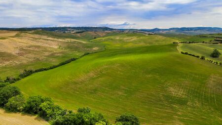 Amazing aerial view of beautiful Tuscany Hills in spring season, Italy.の写真素材