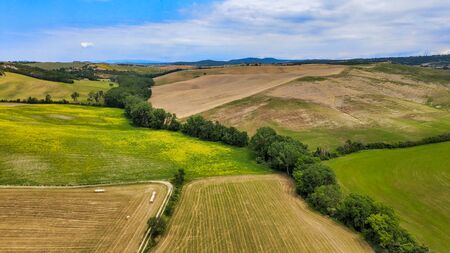 Amazing aerial view of beautiful Tuscany Hills in spring season, Italy.の写真素材