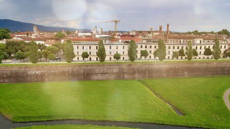 Amazing aerial view of Lucca, famous town of Tuscany, Italyの写真素材