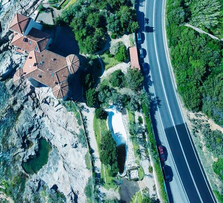 Amazing aerial view of Calafuria coastline in Tuscany, Italyの写真素材
