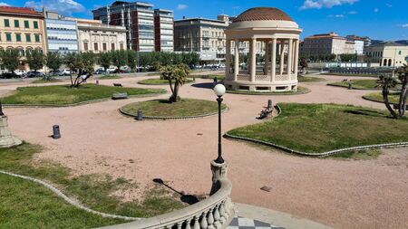 Amazing aerial view of Mascagni Square in Leghorn, Tuscany. Italian coast from the droneの写真素材