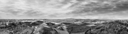 Pienza, Tuscany. Aerial view at sunset of famous medieval town.の写真素材