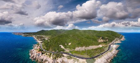 Amazing aerial view of Calafuria coastline in Tuscany, Italyの写真素材