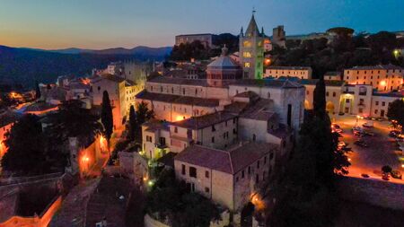 Massa Marittima, Tuscany. Aerial view at night of medieval town.の写真素材