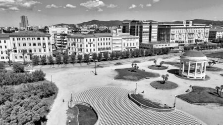 Amazing aerial view of Mascagni Square in Leghorn, Tuscany. Italian coast from the droneの写真素材