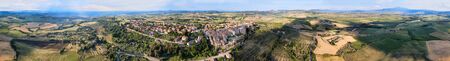 Pienza, Tuscany. Aerial view at sunset of famous medieval town.の写真素材