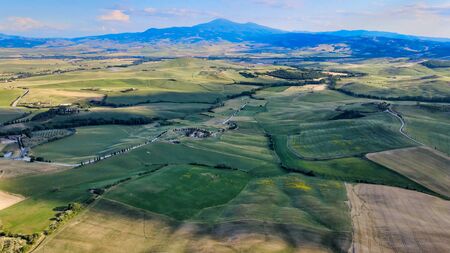 Pienza, Tuscany. Aerial view at sunset of famous medieval town.の写真素材