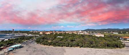 Amazing aerial view of Livorno and Lungomare, famous town of Tuscany. Italian coast from the droneの写真素材