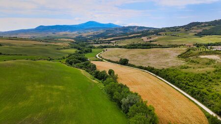 Amazing aerial view of beautiful Tuscany Hills in spring season, Italy.の写真素材