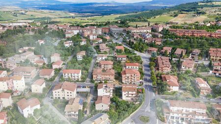 Amazing aerial view of San Quirico medieval town in Tuscany, Italyの写真素材