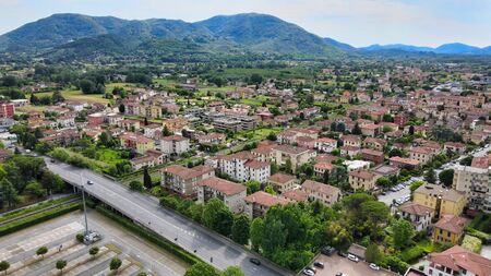Amazing aerial view of Lucca medieval town in Tuscany, Italyの写真素材