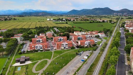 Amazing aerial view of Pisa, famous town of Tuscany, Italyの写真素材