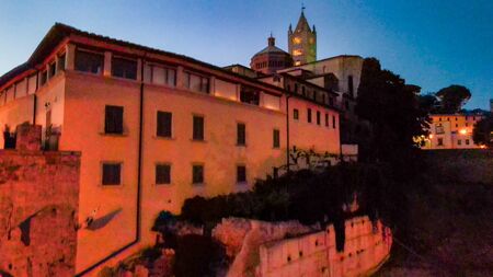 Massa Marittima, Tuscany. Aerial view at night of medieval town.の写真素材