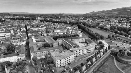 Amazing aerial view of Lucca medieval town in Tuscany, Italyの写真素材