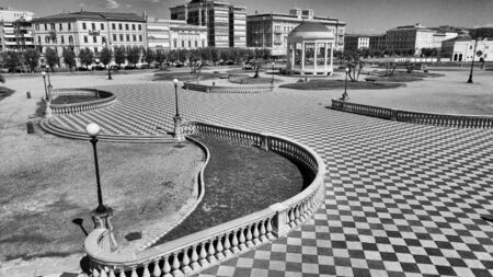 Amazing aerial view of Mascagni Square in Leghorn, Tuscany. Italian coast from the droneの写真素材