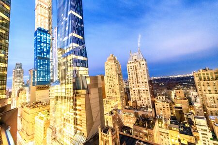 Spectacular aerial view of Manhattan skyline on a beautiful night, New York City, NY, USA.の写真素材