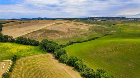Amazing aerial view of beautiful Tuscany Hills in spring season, Italy.の写真素材