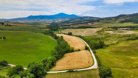 Amazing aerial view of beautiful Tuscany Hills in spring season, Italy.の写真素材