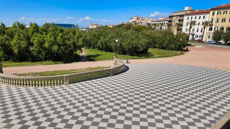 Amazing aerial view of Mascagni Square in Leghorn, Tuscany. Italian coast from the droneの写真素材