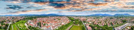 Amazing aerial view of Lucca, famous town of Tuscany, Italyの写真素材
