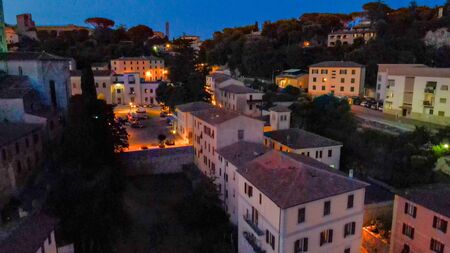 Massa Marittima, Tuscany. Aerial view at night of medieval town.の写真素材