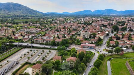 Amazing aerial view of Lucca medieval town in Tuscany, Italyの写真素材