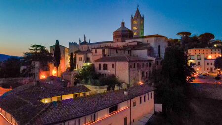 Massa Marittima, Tuscany. Aerial view at night of medieval town.の写真素材
