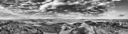 Pienza, Tuscany. Aerial view at sunset of famous medieval town.の写真素材