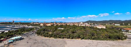 Amazing aerial view of Livorno and Lungomare, famous town of Tuscany. Italian coast from the droneの写真素材