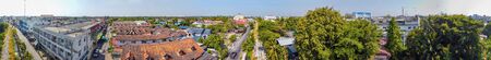 Maeklong, Thailand. Famous railway market and city skyline, panoramic aerial view.の写真素材