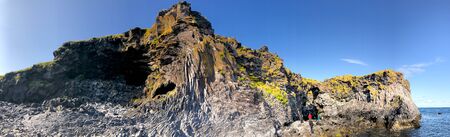 Panoramic view of Arnarstapi coastline, Iceland. Snaefellsnes rocks in summer season.の写真素材