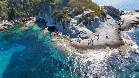 Aerial view of Sant Andrea Beach in Elba Island, Italy