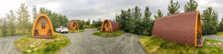 Amazing wooden homes of Iceland in summer season. Natural landscape environment.の写真素材