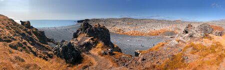 Djupalonssandur Black Beach in summer season, panoramic view, Iceland.の写真素材