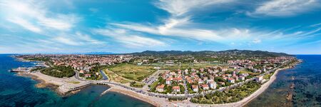 Amazing aerial view of Livorno and Lungomare, famous town of Tuscany. Italian coast from the droneの写真素材