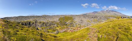 Djupalonssandur Black Beach in summer season, panoramic view, Iceland.の写真素材