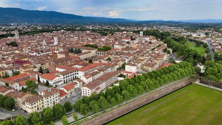 Amazing aerial view of Lucca, Tuscany.の写真素材