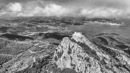 Elba Island, Italy. Amazing aerial view from drone of mountains and landscape.の写真素材