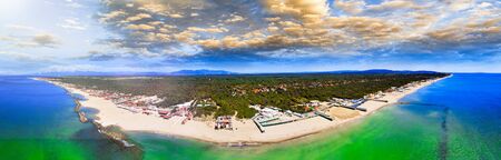 Amazing aerial view of Marina di Pisa, famous town of Tuscany, Italyの写真素材